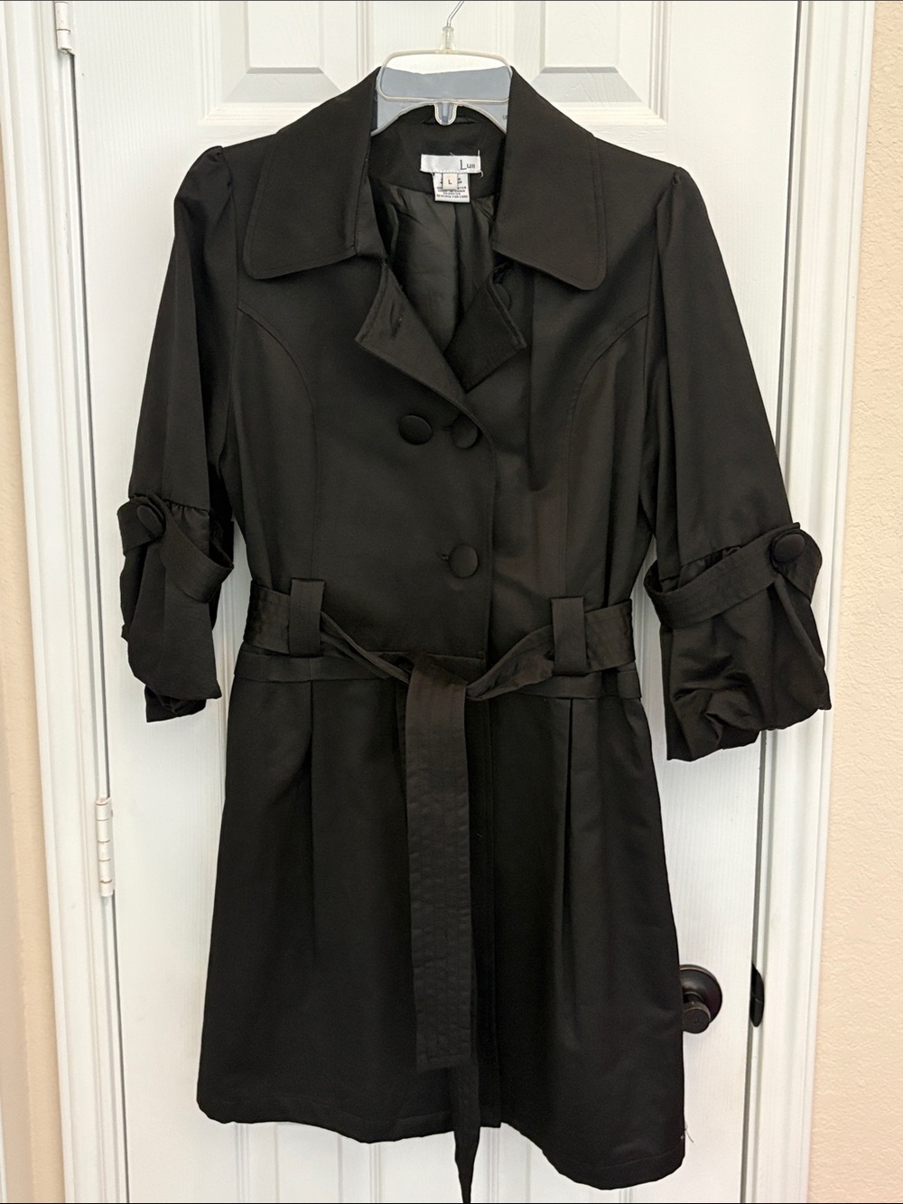 Luii Black Double-Breasted Trench Coat with Belt